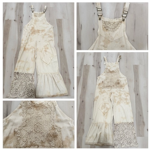 NWT Women's Medium Overalls Tan Cream Bohemian Crochet - Picture 16 of 16